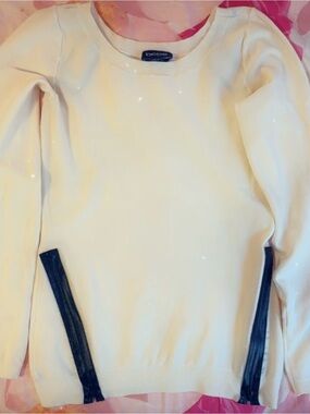 bebe Cream Sweater with Black Zip Accent